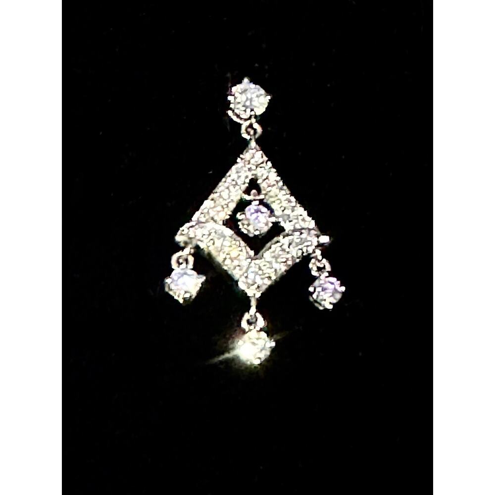 Silver Tone Triangle Rhinestone Dangle Earrings Statement Sparkle Jewelry